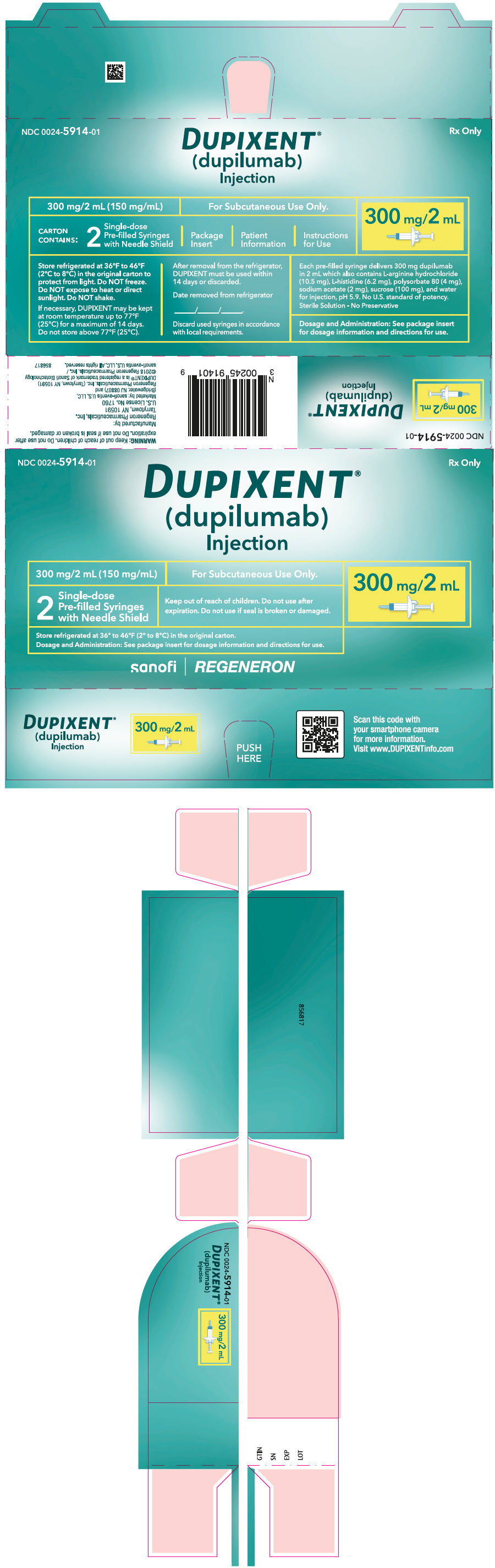 주요 표시 패널 - 300 mg/2 mL 주사기 상자 - 5914