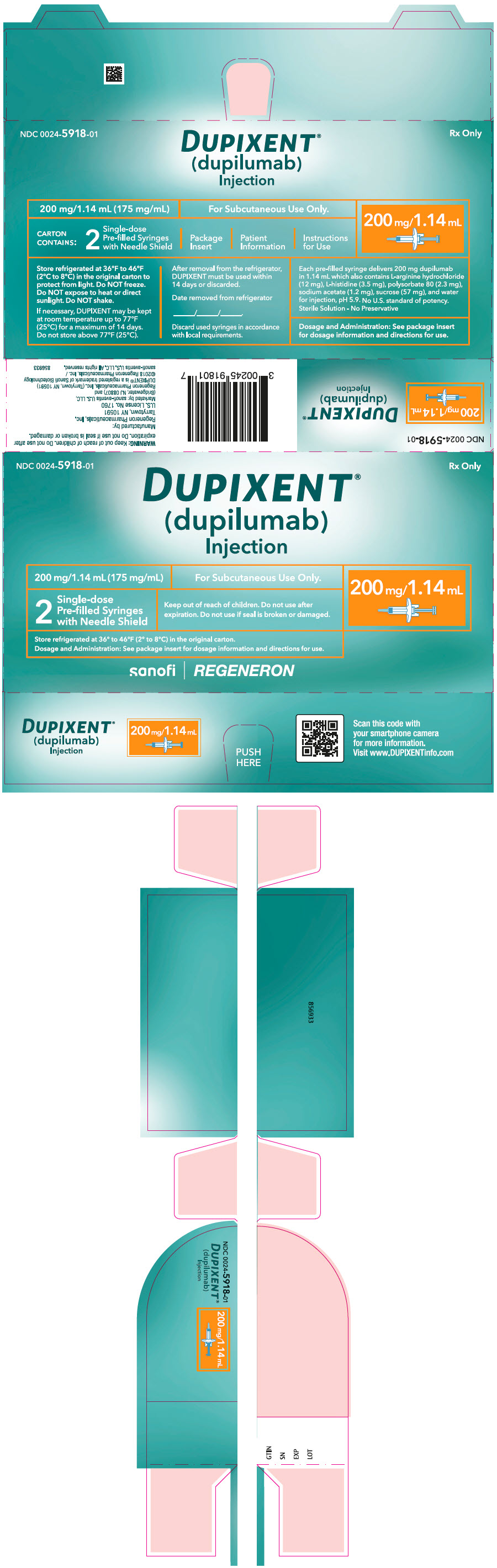 주요 표시 패널 - 200 mg/1.14 mL 주사기 상자